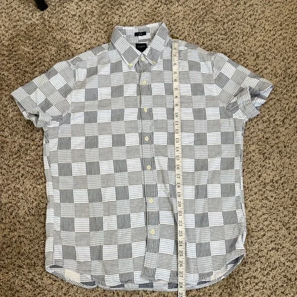 J.Crew Slim Fit Short Sleeve Button Down Shirt Blue Checkered Mens L Cotton - Picture 9 of 9